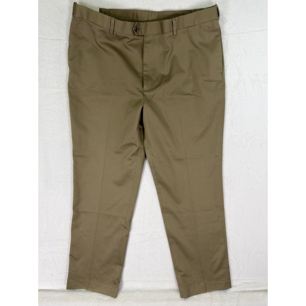 New Perry Ellis Portfolio Pants Mens 40x32 Tan Beige Straight Twill Flat Front